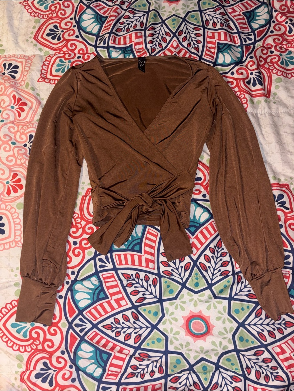 Windsor Slinky Knit Brown Wrap Top